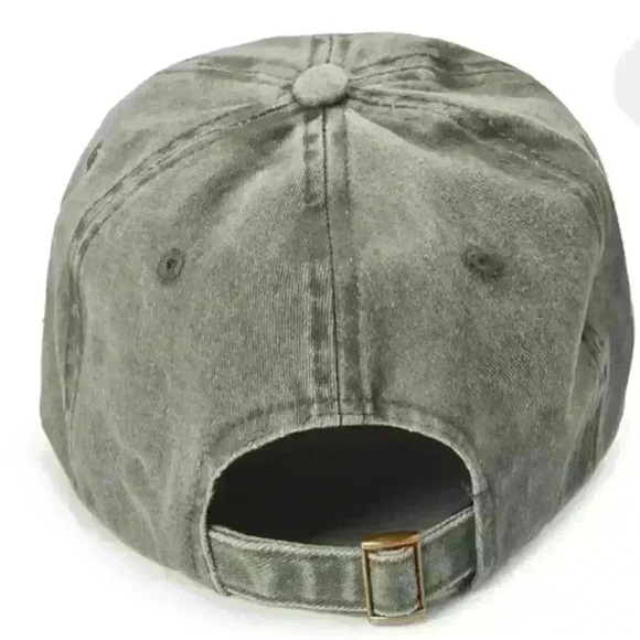 "Happy" Olive Green Camp Baseball Cap. Embroidered Casual Outdoor Adjustable - Picture 3 of 8